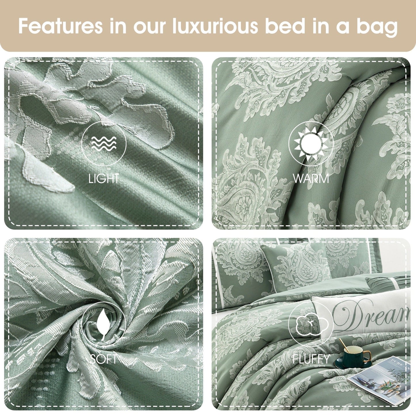 Ensemble de couette traditionnel damassé Nanshing Tiana 7 pièces