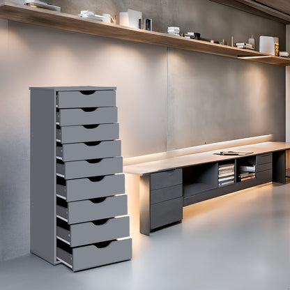 Meuble étroit en bois à 9 tiroirs avec glissières en douceur et étagère de rangement supérieure