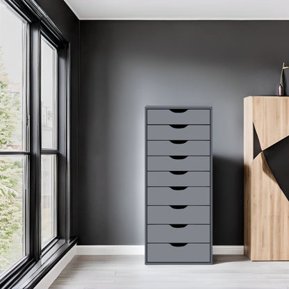 Meuble étroit en bois à 9 tiroirs avec glissières en douceur et étagère de rangement supérieure