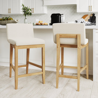 Tabouret de bar moderne Gracie, chaise rembourrée en boucle et pieds en bois brossé