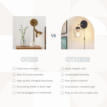 Applique murale Nathan James Tamlin à bras articulé, 1 lumière, avec prise et interrupteur marche/arrêt