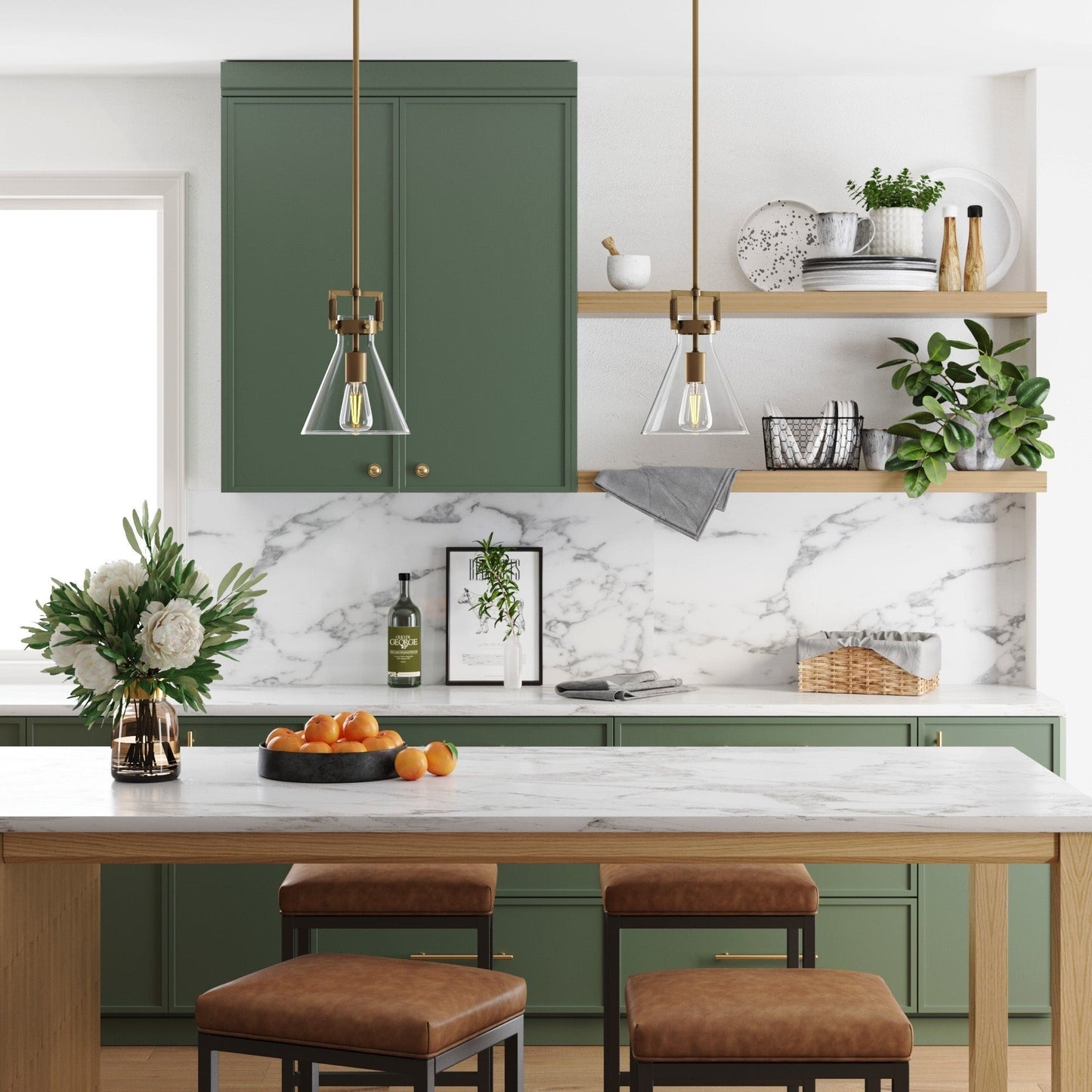 Suspension en verre Nathan James Vincent, luminaire suspendu avec tige réglable et abat-jour transparent