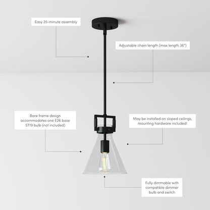 Suspension en verre Nathan James Vincent, luminaire suspendu avec tige réglable et abat-jour transparent