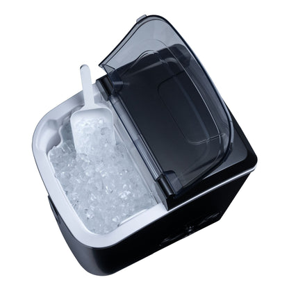Machine à glaçons Newair de comptoir (12 kg) en forme de pépites, noir mat, avec fenêtre de visualisation des glaçons, bouton autonettoyant et bec verseur facile.