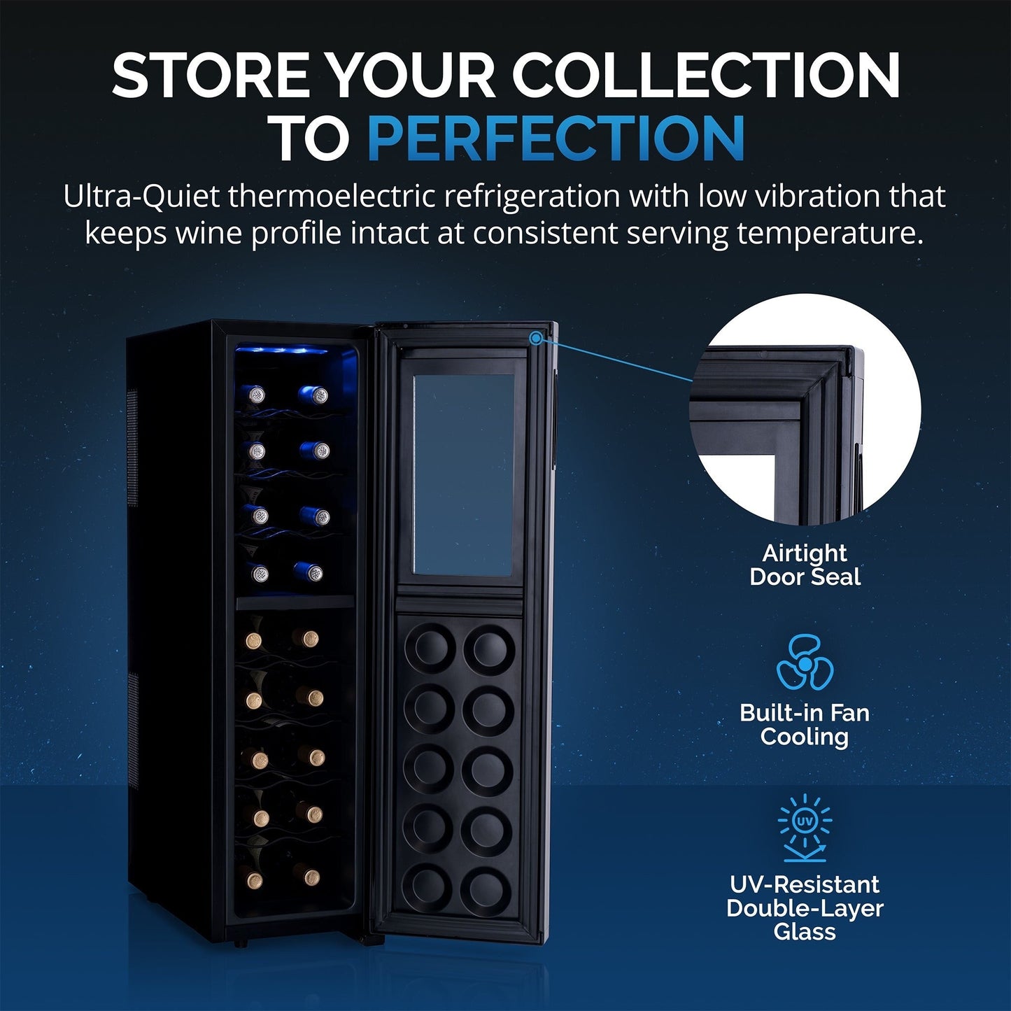 Cave à vin Newair Shadow-T Series, réfrigérateur à double zone de température (18 bouteilles), pose libre, thermoélectrique, commande numérique