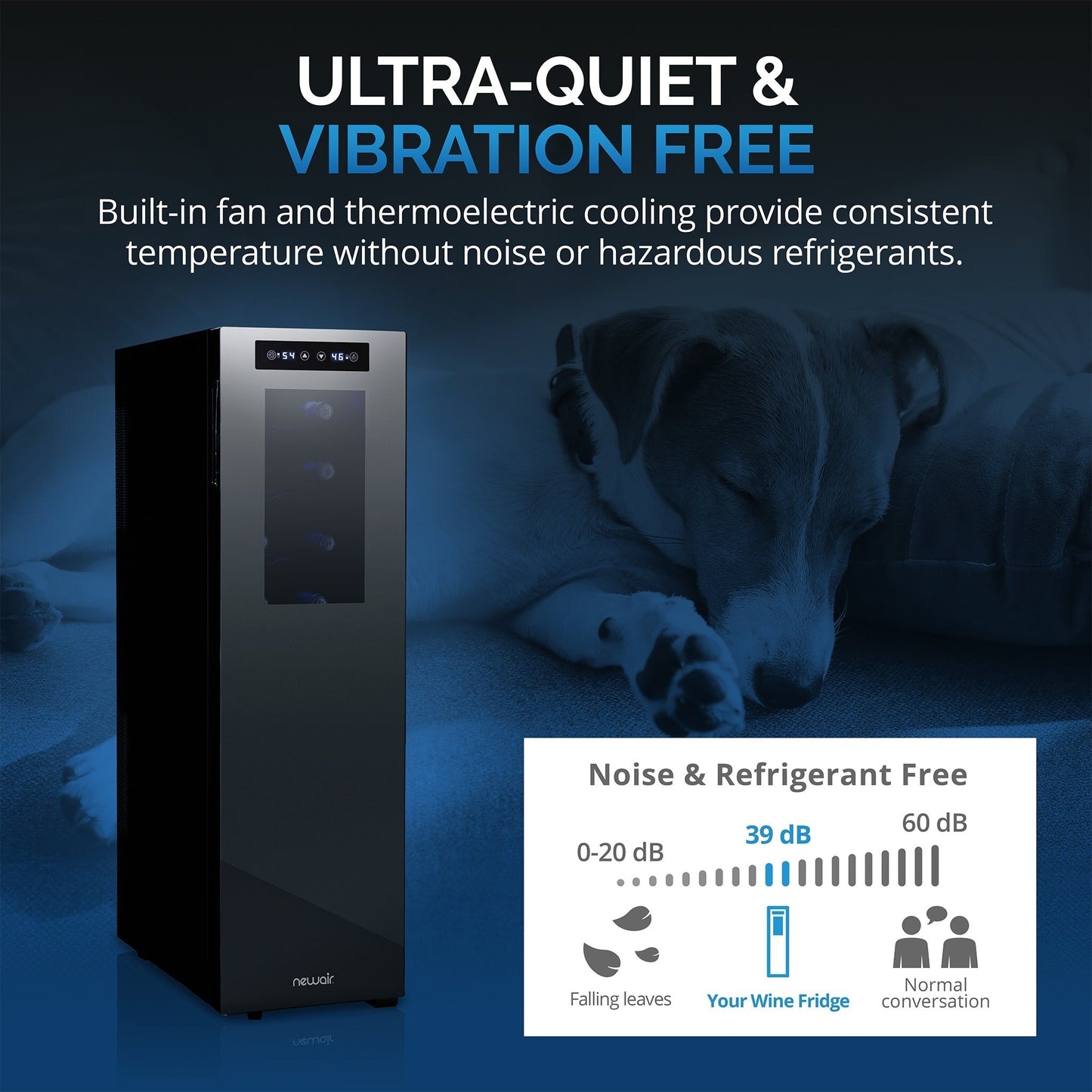 Cave à vin Newair Shadow-T Series, réfrigérateur à double zone de température (18 bouteilles), pose libre, thermoélectrique, commande numérique