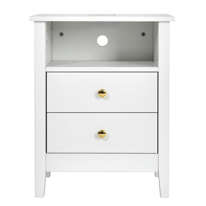 Ensemble de 2 tables de chevet avec station de charge, table d'appoint avec 2 tiroirs, ports USB et prises électriques, pour lit de chevet