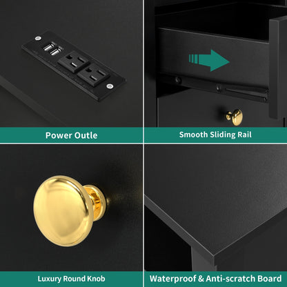Ensemble de 2 tables de chevet avec station de charge, table d'appoint avec 2 tiroirs, ports USB et prises électriques, pour lit de chevet