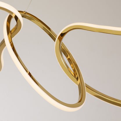 Lustre LED de luxe nordique en acier inoxydable à motifs entrelacés, idéal pour une salle à manger ou un plafond.