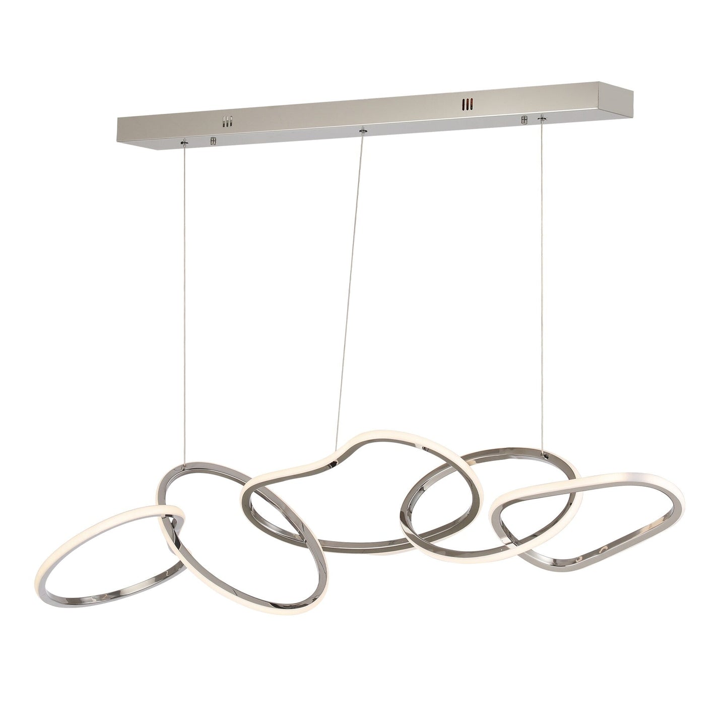 Lustre LED de luxe nordique en acier inoxydable à motifs entrelacés, idéal pour une salle à manger ou un plafond.