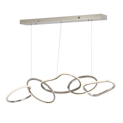 Lustre LED de luxe nordique en acier inoxydable à motifs entrelacés, idéal pour une salle à manger ou un plafond.