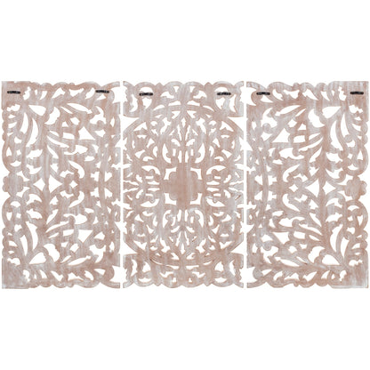 Tableau mural Norma Floral sculpté à la main en bois naturel, 3 panneaux, 48 x 28 pouces