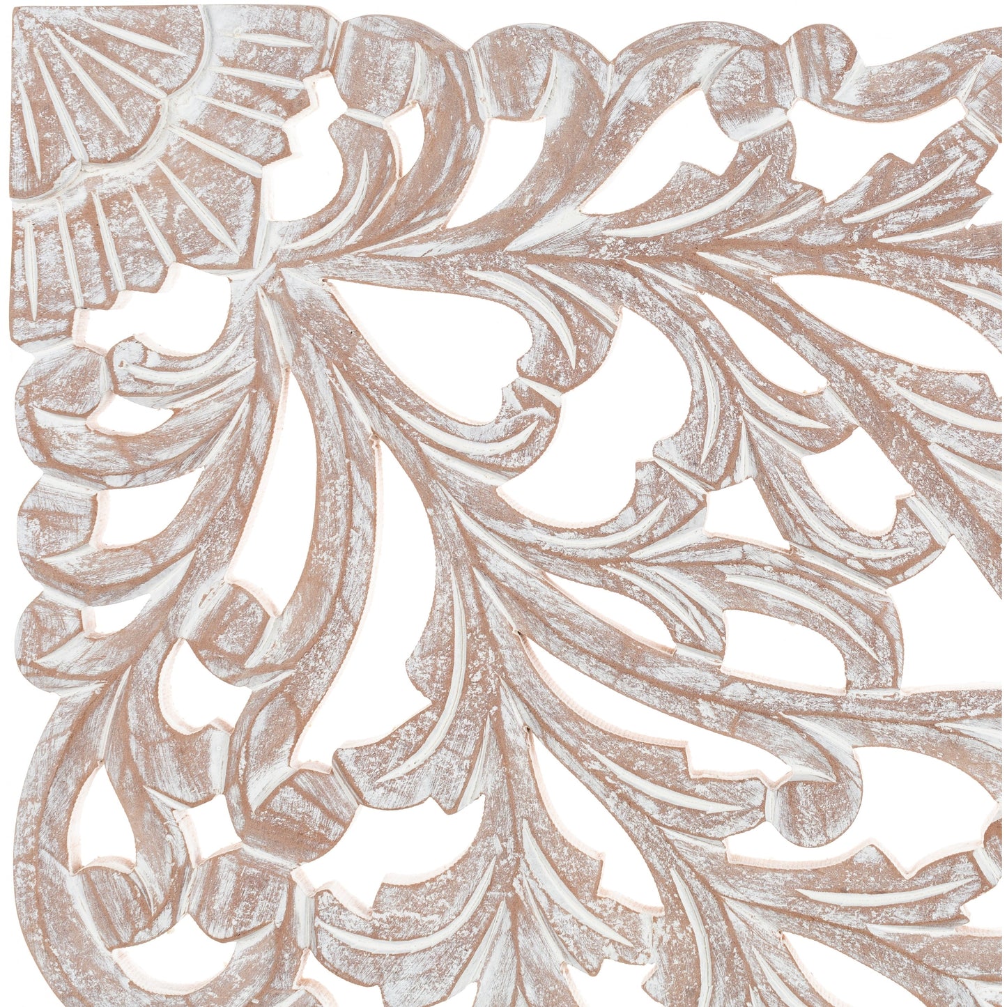 Tableau mural Norma Floral sculpté à la main en bois naturel, 3 panneaux, 48 x 28 pouces