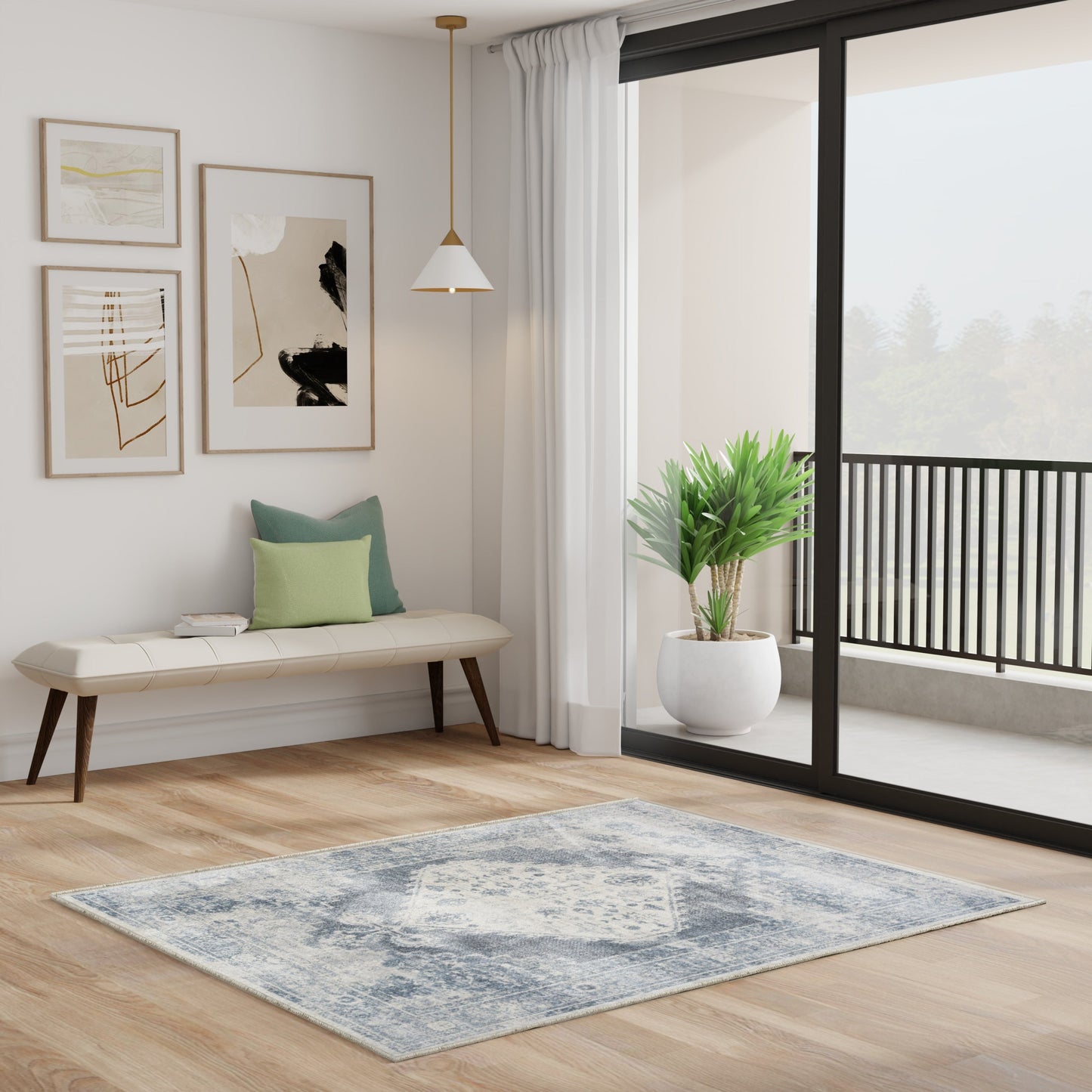 Tapis persan vieilli Nourison Abby, lavable en machine, pour intérieur uniquement.