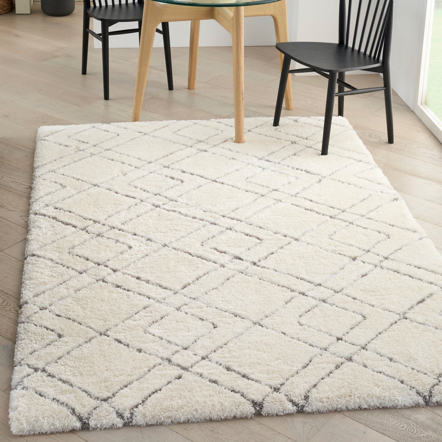 Tapis Nourison Luxueux à poils longs ultra moelleux, motif géométrique abstrait