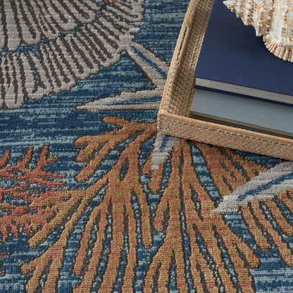 Tapis Nourison Pompéi, motif coquillages et coraux, idéal pour la plage côtière