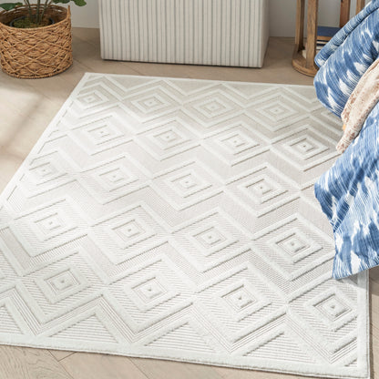 Tapis Nourison polyvalent pour intérieur/extérieur à tissage plat géométrique
