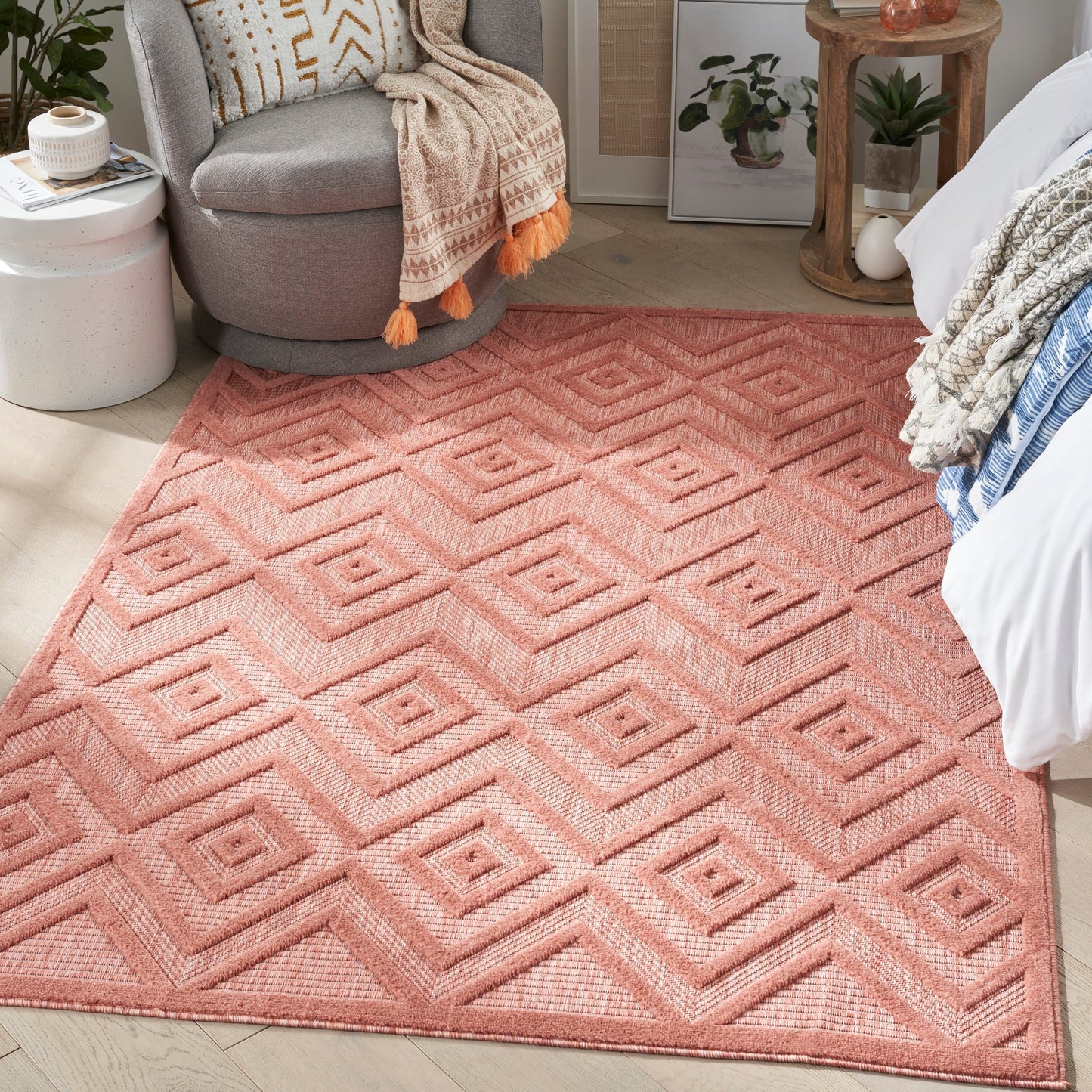 Tapis Nourison polyvalent pour intérieur/extérieur à tissage plat géométrique