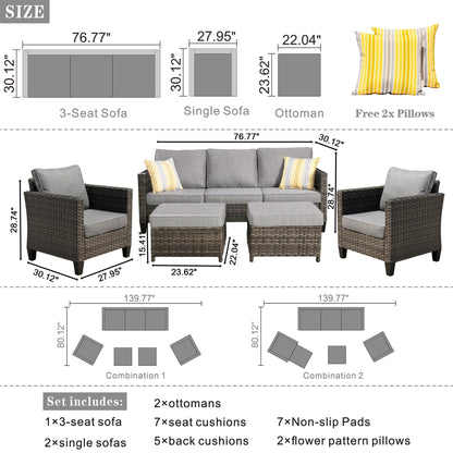 Ensemble de mobilier de patio OVIOS 5 pièces en résine tressée avec dossier haut
