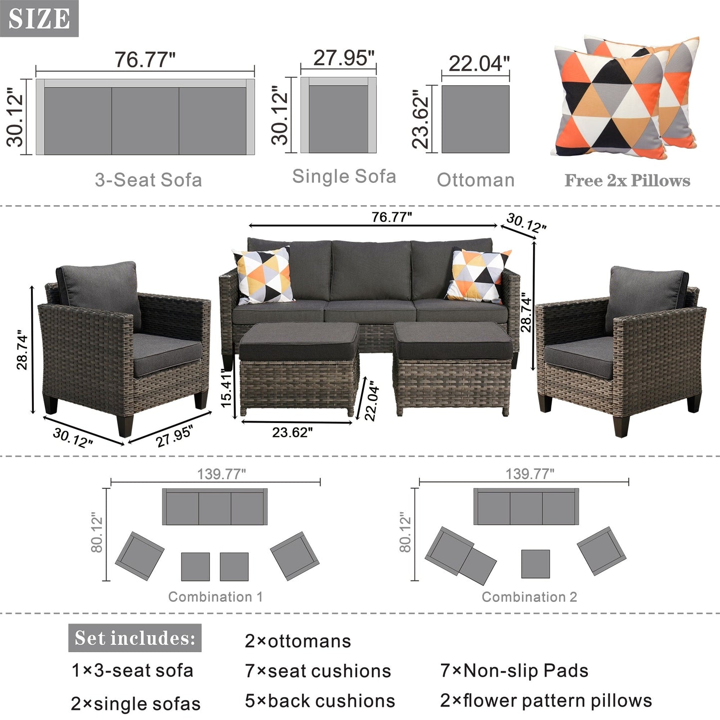 Ensemble de mobilier de patio OVIOS 5 pièces en résine tressée avec dossier haut