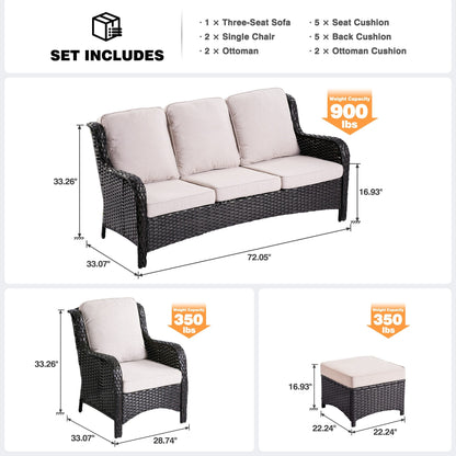 Ensemble de conversation OVIOS 5 pièces en résine tressée avec dossier haut