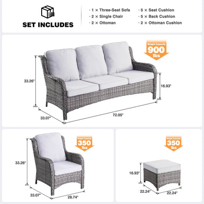 Ensemble de conversation OVIOS 5 pièces en résine tressée avec dossier haut
