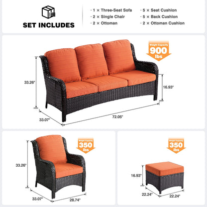 Ensemble de conversation OVIOS 5 pièces en résine tressée avec dossier haut