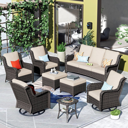 Ensemble de 8 chaises pivotantes en osier pour patio OVIOS