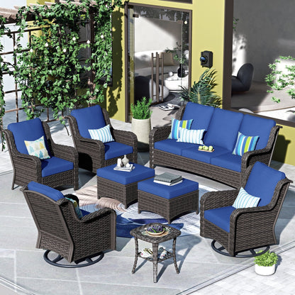 Ensemble de 8 chaises pivotantes en osier pour patio OVIOS