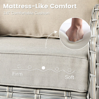 Ensemble de 9 chaises pivotantes d'extérieur en osier OVIOS avec table à feu