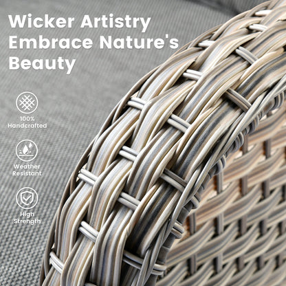 Ensemble de 9 chaises pivotantes d'extérieur en osier OVIOS avec table à feu