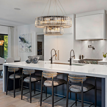 Lustre moderne rond en cristal OYIPRO à 6/8/12 lumières, suspension en forme de tambour pour îlot de cuisine