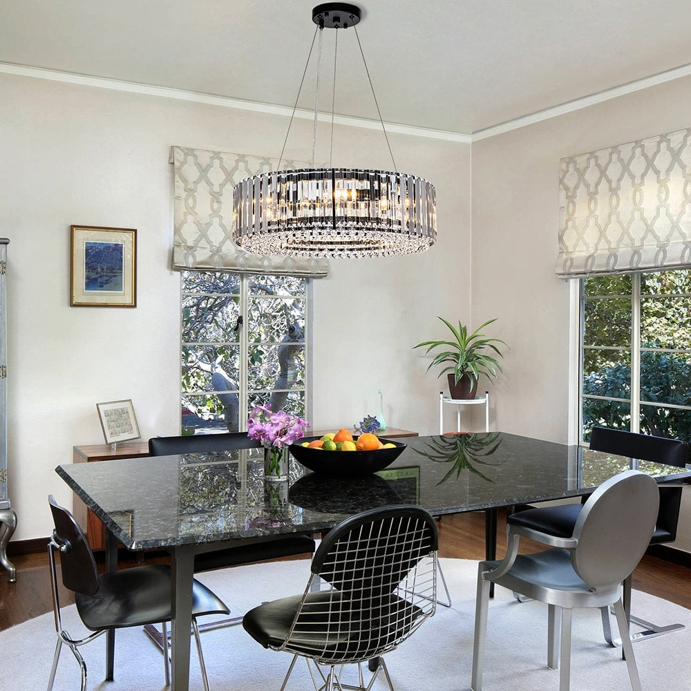 Lustre moderne rond en cristal OYIPRO à 6/8/12 lumières, suspension en forme de tambour pour îlot de cuisine