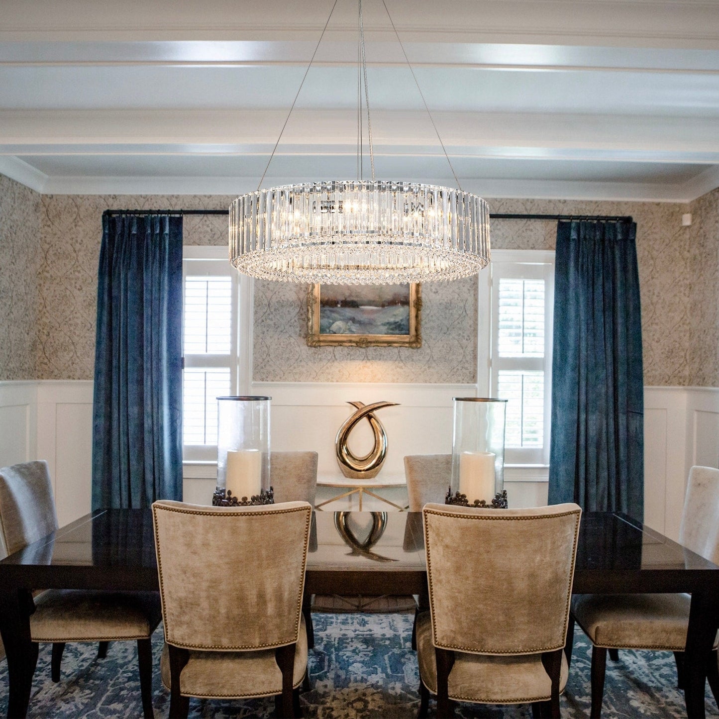 Lustre moderne rond en cristal OYIPRO à 6/8/12 lumières, suspension en forme de tambour pour îlot de cuisine