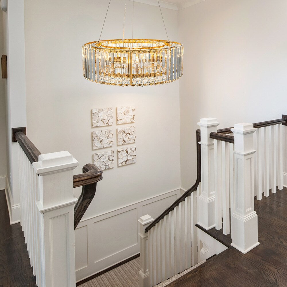 Lustre moderne rond en cristal OYIPRO à 6/8/12 lumières, suspension en forme de tambour pour îlot de cuisine