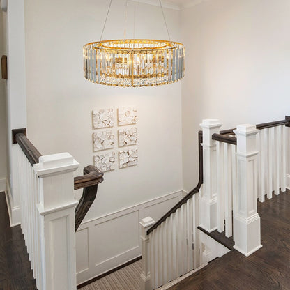 Lustre moderne rond en cristal OYIPRO à 6/8/12 lumières, suspension en forme de tambour pour îlot de cuisine