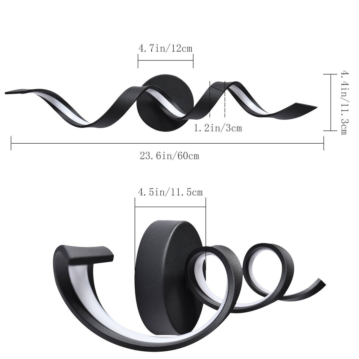 Applique murale LED moderne à spirale pour salle de bain, intensité variable.