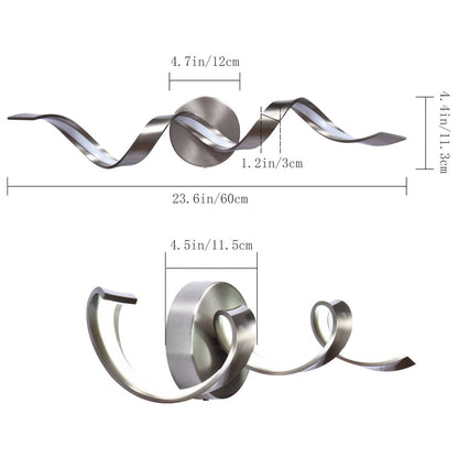 Applique murale LED moderne à spirale pour salle de bain, intensité variable.