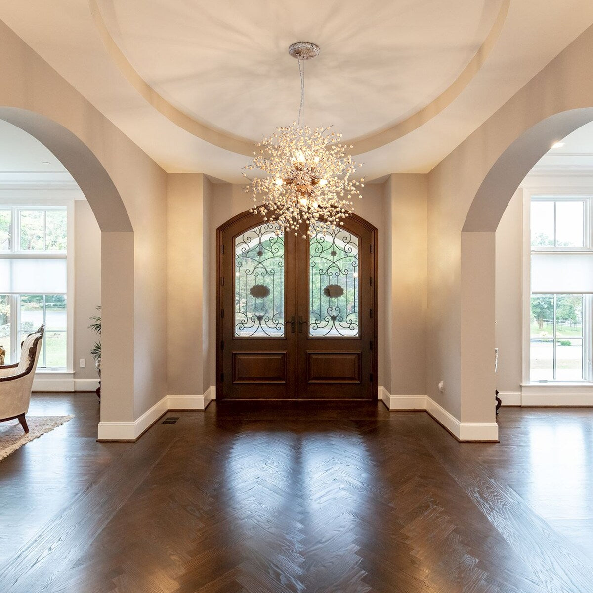 Lustre Sputnik moderne OYIPRO avec effet feu d'artifice et suspension en cristal