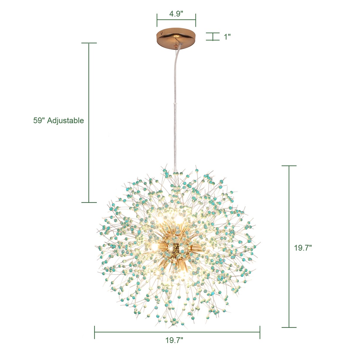 Lustre Sputnik moderne OYIPRO avec effet feu d'artifice et suspension en cristal