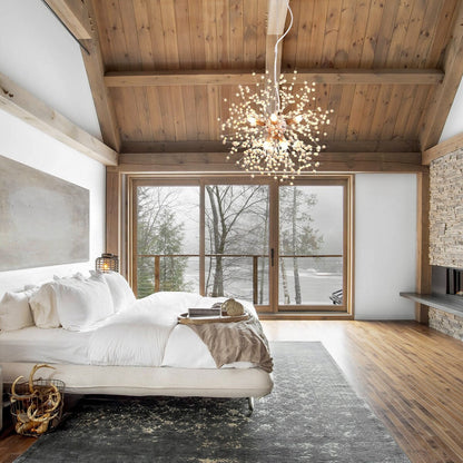 Lustre Sputnik moderne OYIPRO avec effet feu d'artifice et suspension en cristal