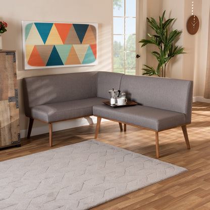 Ensemble de banquette de coin repas 2 pièces en tissu gris et bois de noyer Odessa