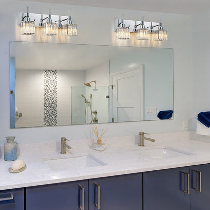 Luminaires de salle de bain modernes à intensité variable en cristal Ora, à installer au-dessus du miroir, style glamour.