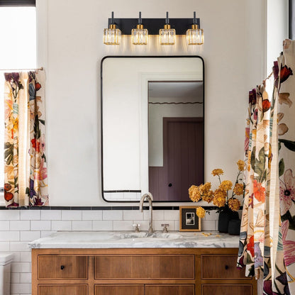 Luminaires de salle de bain modernes à intensité variable en cristal Ora, à installer au-dessus du miroir, style glamour.