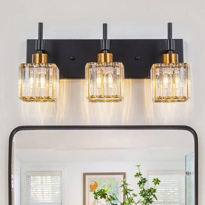 Luminaires de salle de bain modernes à intensité variable en cristal Ora, à installer au-dessus du miroir, style glamour.