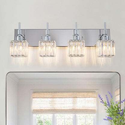 Luminaires de salle de bain modernes à intensité variable en cristal Ora, à installer au-dessus du miroir, style glamour.