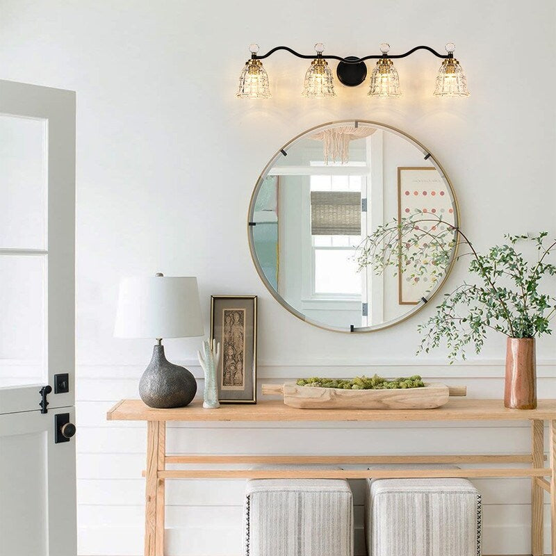 Luminaires de salle de bain modernes Ora à intensité variable, noirs et dorés