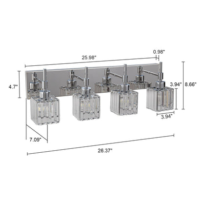 Luminaires de salle de bain modernes à intensité variable en cristal Ora, à installer au-dessus du miroir, style glamour.