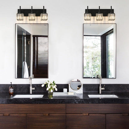 Luminaires de salle de bain modernes à intensité variable en cristal Ora, à installer au-dessus du miroir, style glamour.