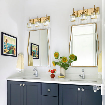 Luminaires de salle de bain modernes à intensité variable en cristal Ora, à installer au-dessus du miroir, style glamour.